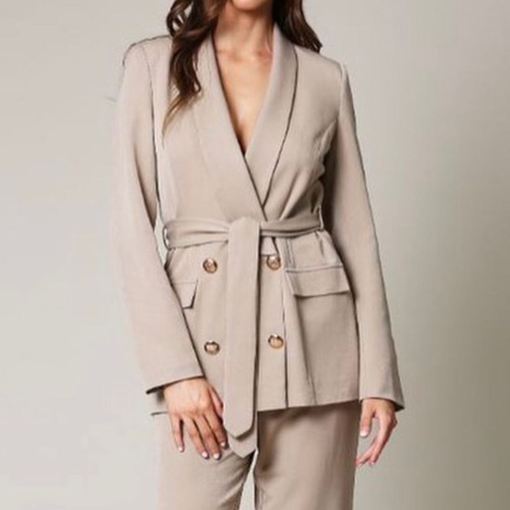 Tailored Belted Beige Blazer Jacket